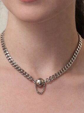Silver Ball Cuban Link Choker Necklace - Women Jewelry